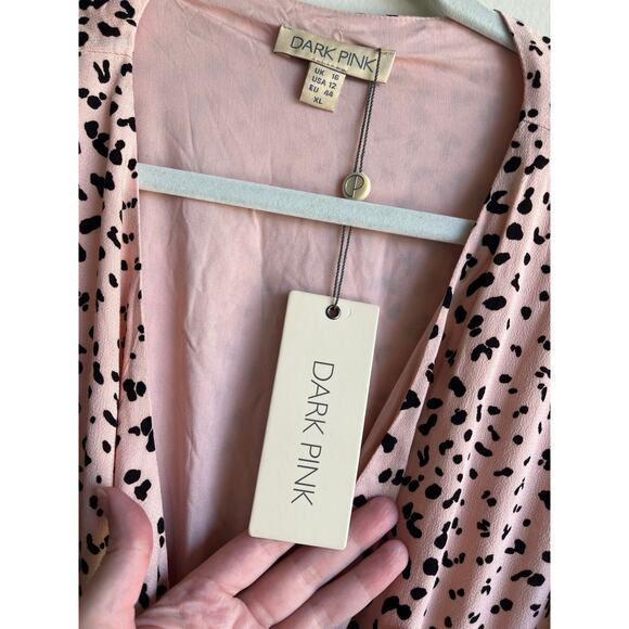 Dark Pink Butterfly Ruffle Pink Black Cheetah Floral Pink Midi Dress 12 NWT $103 - Picture 2 of 16